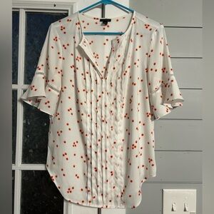 Ann Taylor White Blouse with Red Floral Design